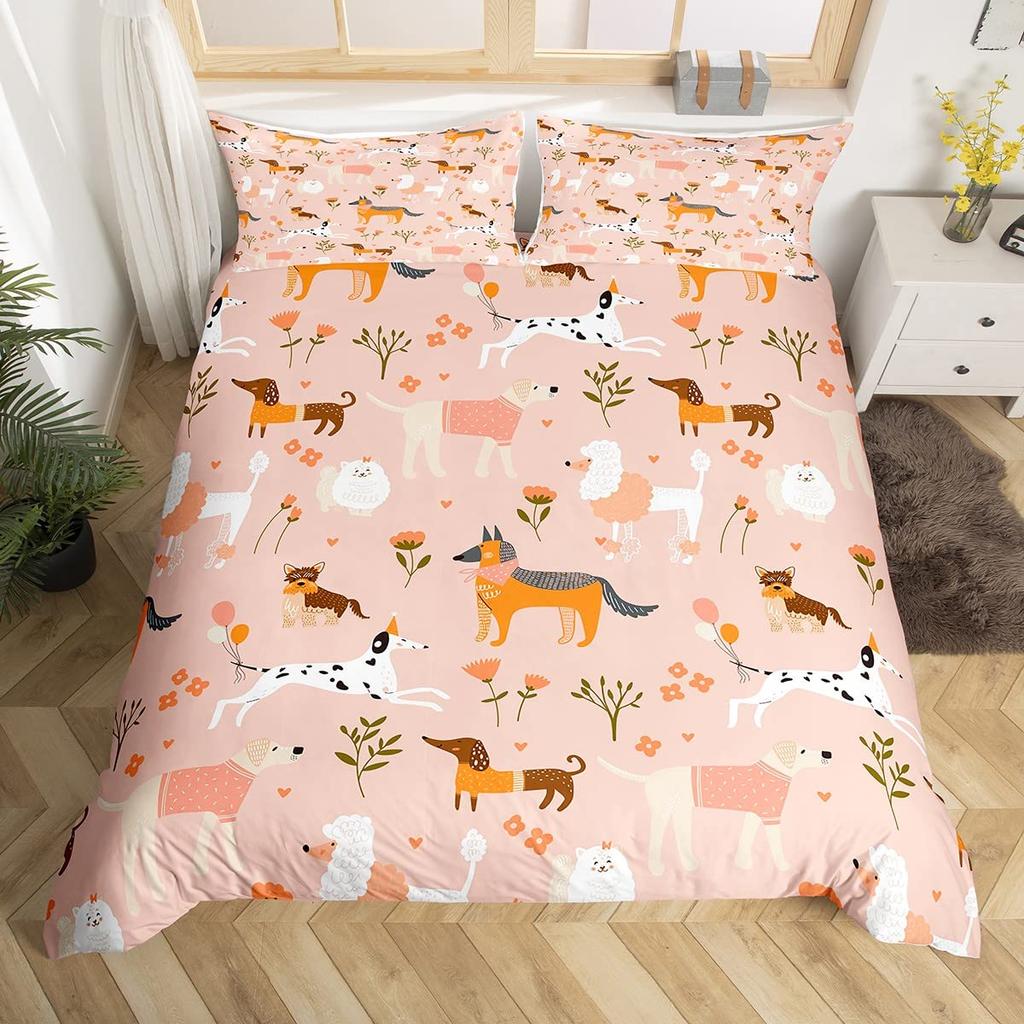Kawaii Dog Duvet Cover Set Cute Dog Animal Bedding Set For Kids Cartoon Puppy Pug Comforter Covers 1 Quilt Cover 2 Pillowcases