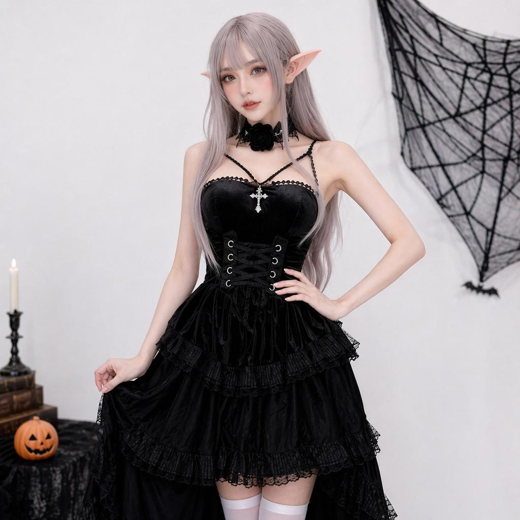 Rochie Gotică de Halloween Pentru Femei Cu Tematică de Vampir Costum din Poliester Pentru Spectacole pe Scenă