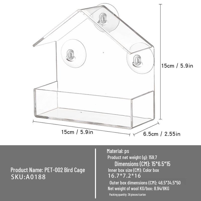 Transparent Acrylic Wall-Mounted Bird Cage Feeder for Small Birds