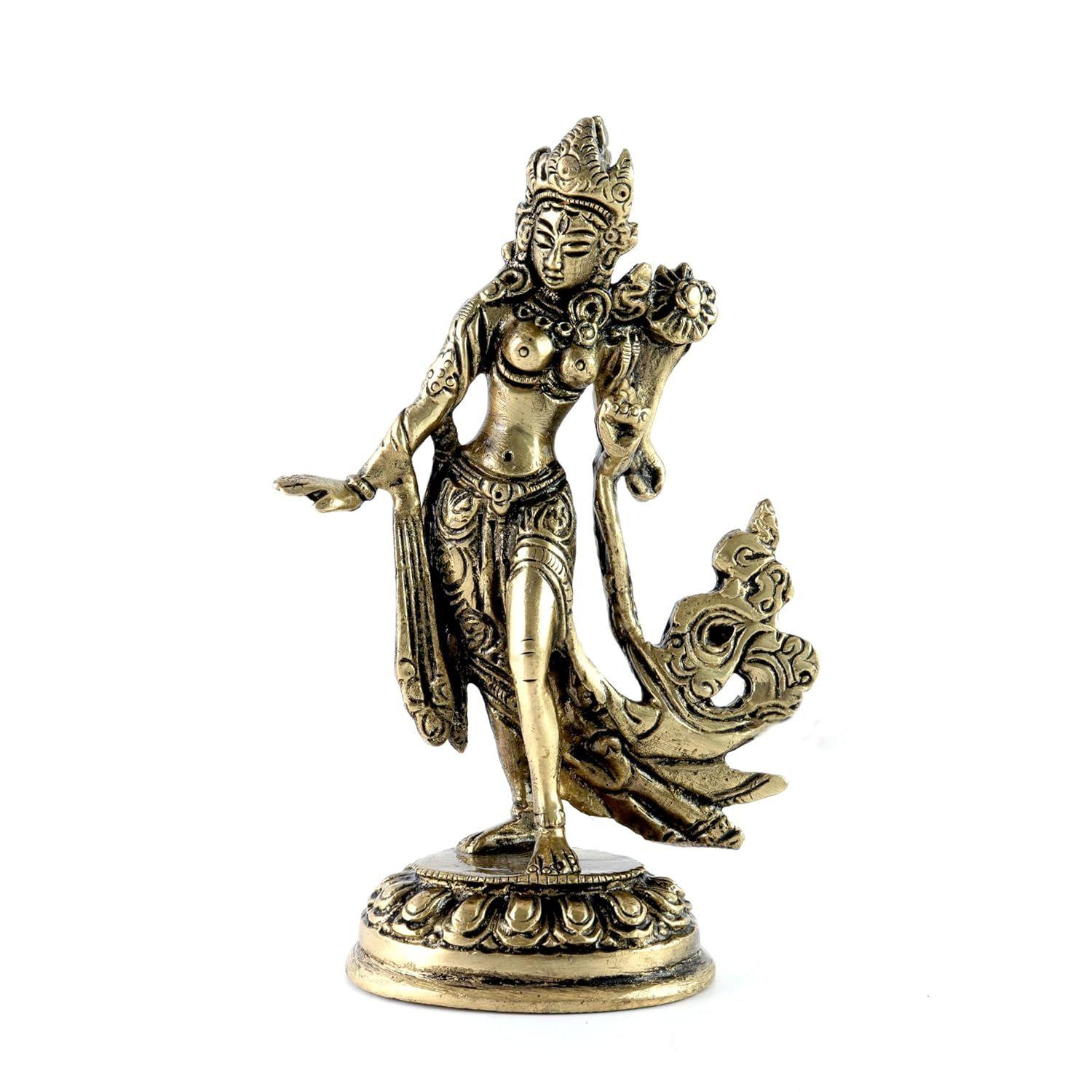 Two Moustaches Standing Tara Devi 5 Inches Brass Statue, Tara Devi Idol, Living Room Decor, Goddess Tara Statue, Standard