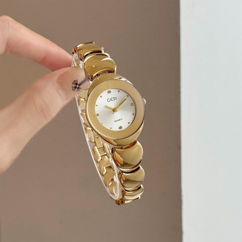 Retro Luxury Watches for Women Gold-Tone Small Dial Round Stainless Steel Bracelet Water-Resistant Quartz Woman' Wristwatch Gift