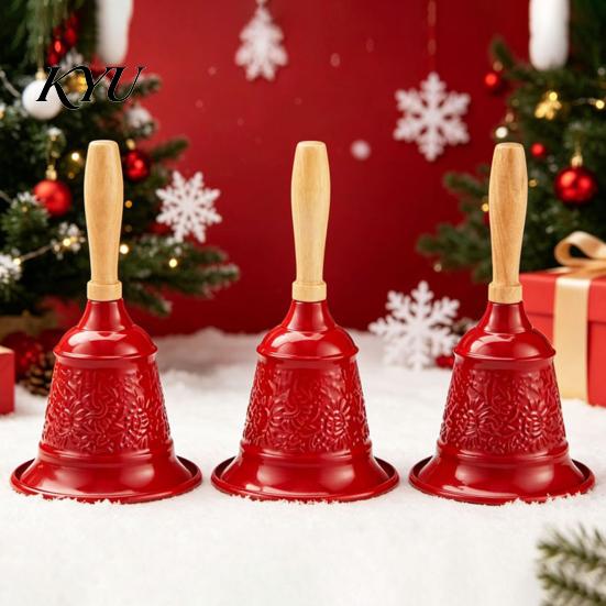 Decorazione Festa di Natale Campanellino Vintage con Manico in Legno, Metallo Chiamata Servizio Decorativo Oro per Ristorante Bar Aula Addestramento Animali, Natale