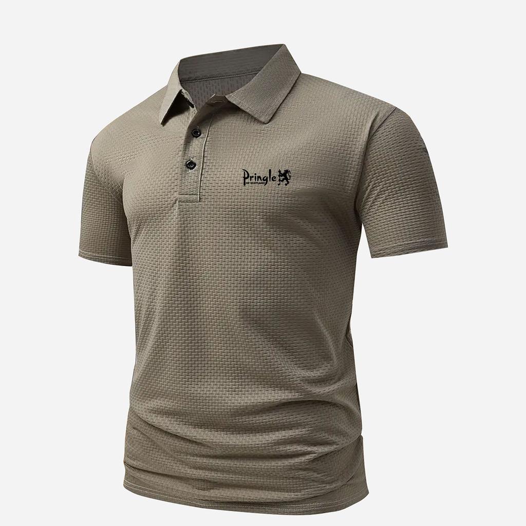 Men's Waffle Knit Short Sleeve Polo Pringle Lion Logo Print Breathable Casual Sport Tops