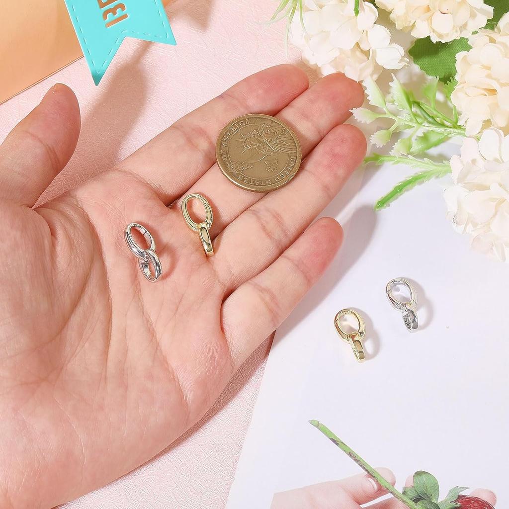 CHGCRAFT 4Pcs 2 Colors Brass Clasps Platinum Golden Charm Holder Pendant Flat Round Clasps Pendant Clasp for Necklace Jewelry Making Bracelet Clasps