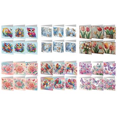 6Pcs DIY Diamond Painting Greeting Cards with Animal Flower Designs Perfect for Birthdays and Festivals