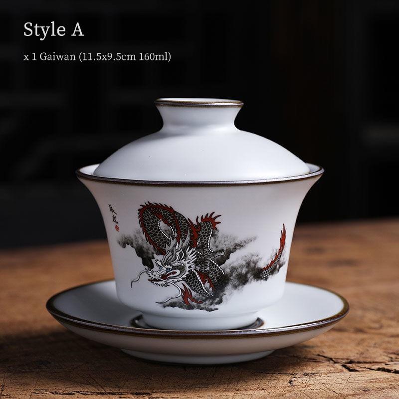 160ml Ceramic Gaiwan Ru Kiln Three-Talent Gaiwan Vintage Tea Bowl