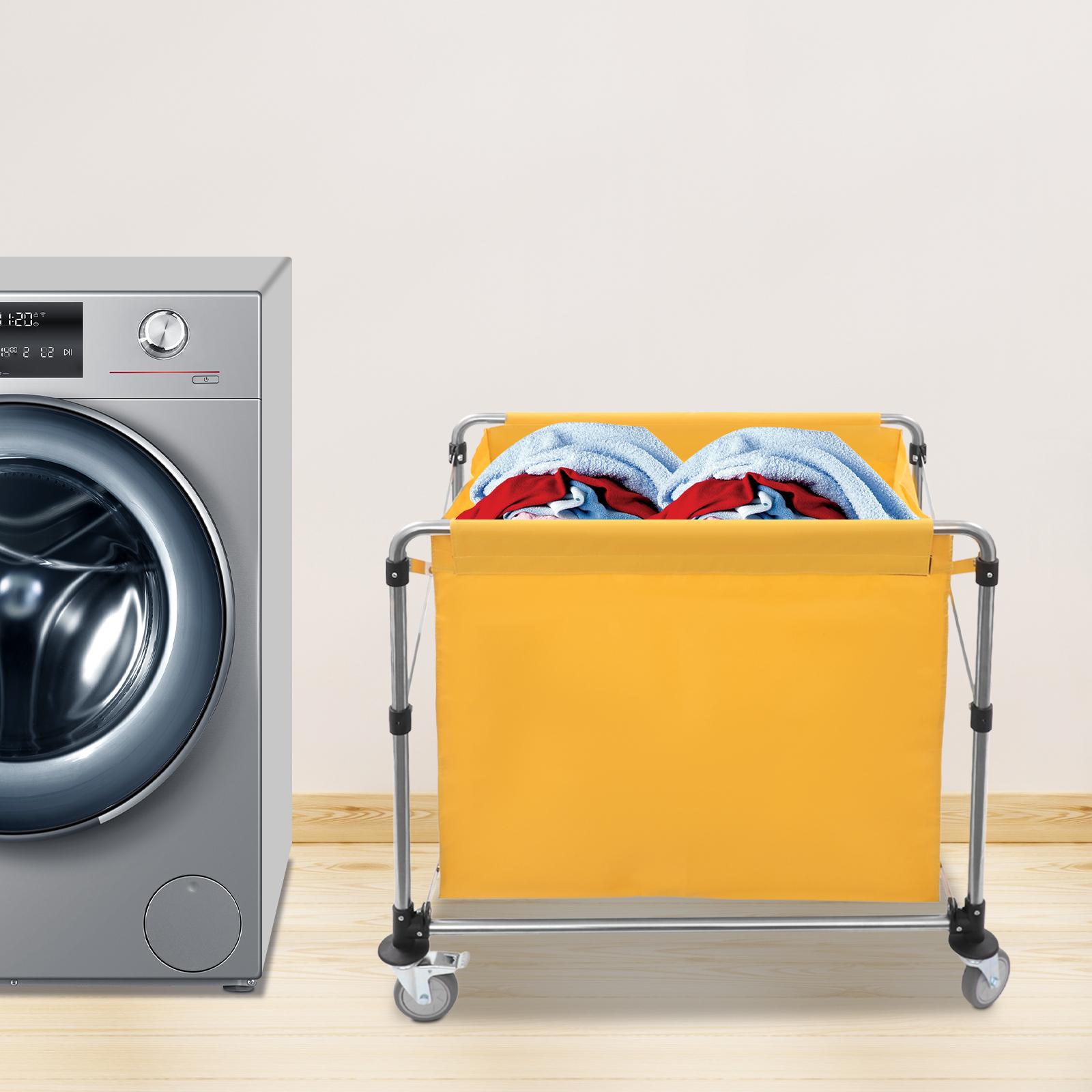 Foldable Commercial Laundry Cart with Wheels, Yellow, 100kg Capacity, Heavy Duty Rolling Hamper, Collapsible Laundry Sorter жёлтый