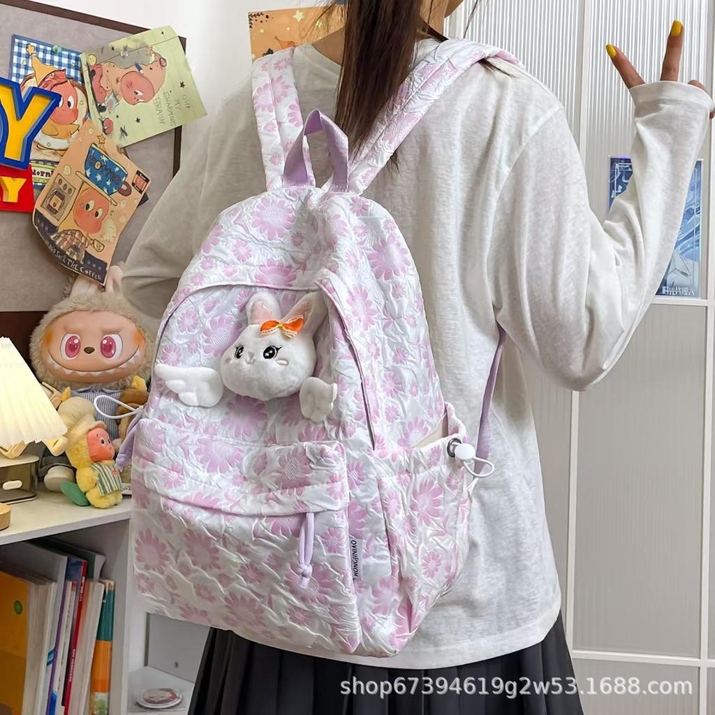 Schoolbag new high-value retro casual backpack junior high school student schoolbag Japanese fashion simple fresh floral backpack