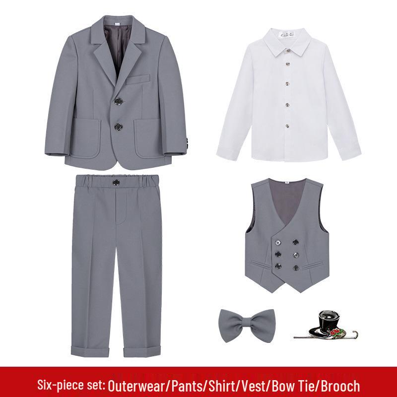 Boys' Solid Color Tuxedo Suit - Spring/Autumn British Style Blazer and Piano Performance Set