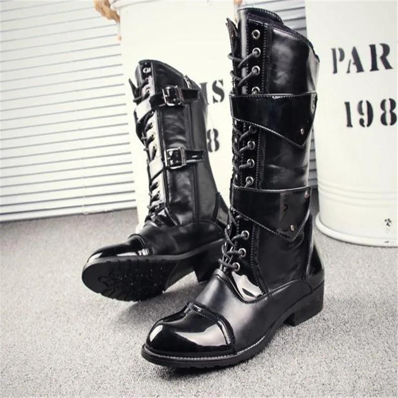 Μόδα Ανδρικές Μπότες Ιππότη Μπότες Μήκους Μέσης Κνήμης από Λουστρίνι Μακριές Στρατιωτικές Μπότες για Άνδρα Αδιάβροχα Παπούτσια Εργασίας Ανδρικές Χειμερινές Μπότες Πλατφόρμας