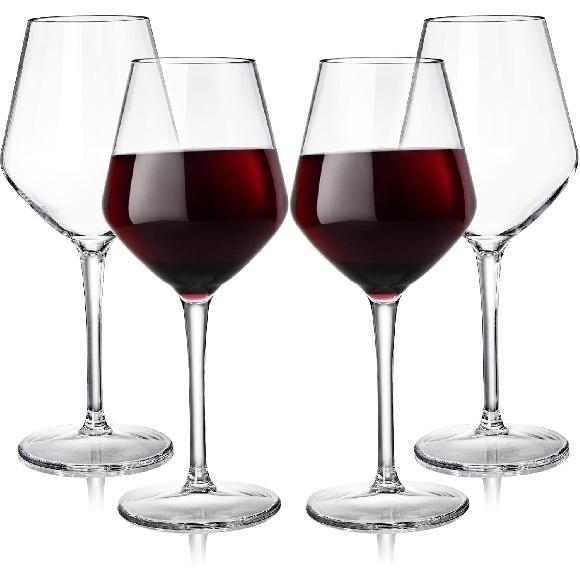 Dicunoy 4 Pack Unbreakable Stemmed Wine Glasses, 15 oz Tritan Outdoor Wine Glasses, Hard Plastic Goblets Glassware, Reusable, BPA-Free, Classic Wine