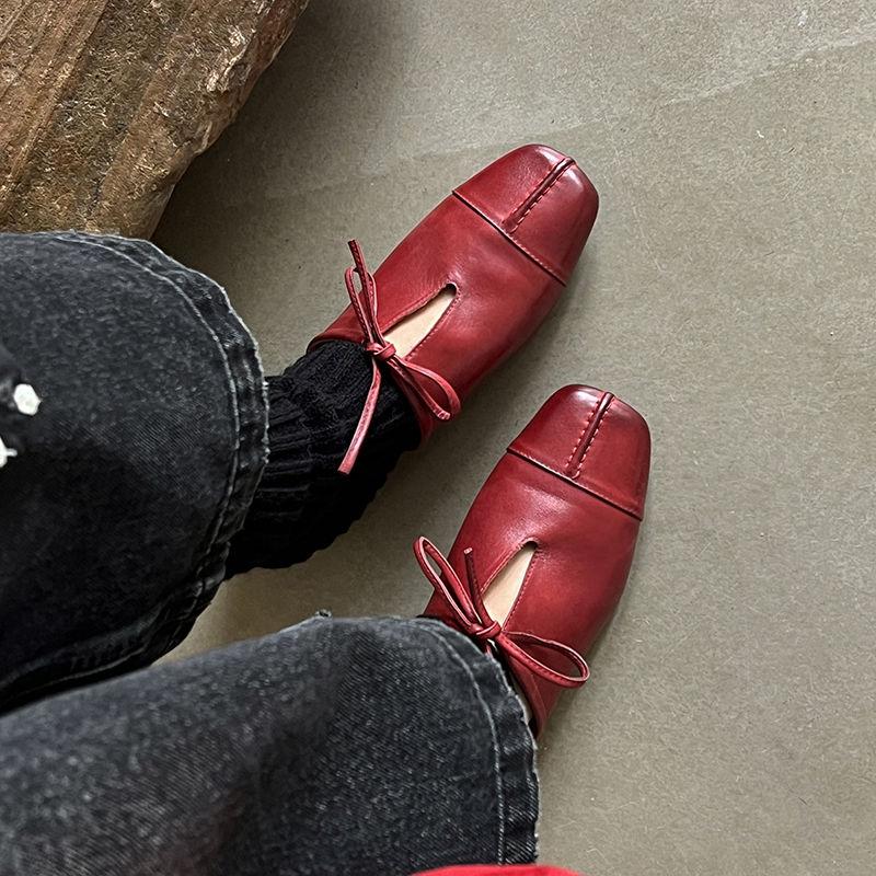 Fashion New Summer Women Mules Genuine Leather Shoes for Women Square Toe Chunky Heel Modern Sandals Cover Toe Lace-up Women Slippers