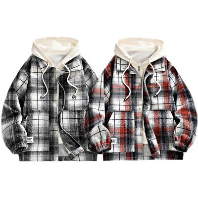 Spring and Autumn Vacation Two Hooded Jackets, Men's Plaid Coat