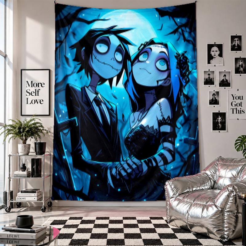Wall TapestryCorpse Bride Emily Victor Art Hanging Cloth Decorative Background Cover for Room Decoration