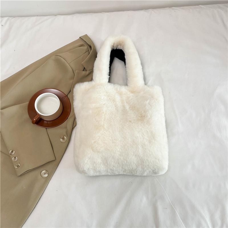 Fashion Cute Plush Cat Pattern Shoulder Bag, Autumn Winter Chic Plush Tote Bag for Women, Cartoon Cat Soft Faux Fur Handbag