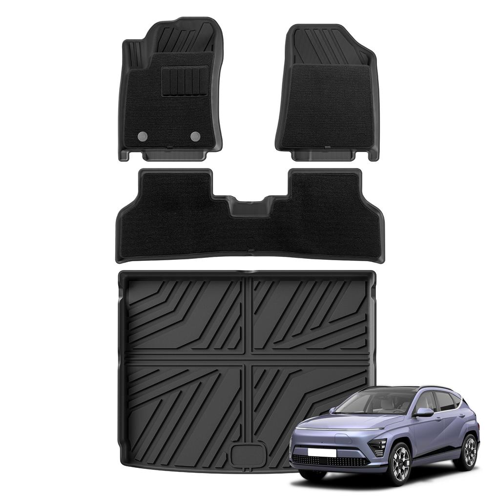 for Hyundai Kona Electric 2025 2025 TPE 3D Car Floor Mats Cargo Liner Trunk Pad All Weather Black Carpet Left Rudder