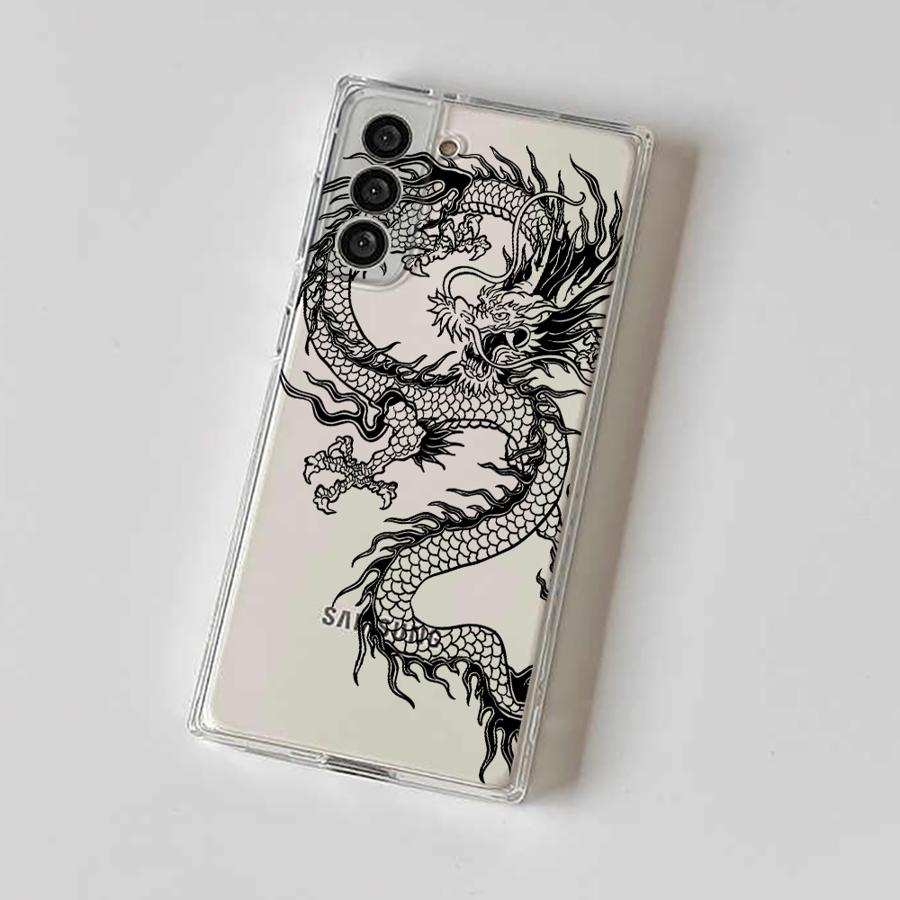 Black Dragon Snake Soft Cover Phone Case for Samsung Galaxy S24 S23 Ultra Note 20 Ultra S25 S22 FE S20 Plus S21 S20FE S22 Plus