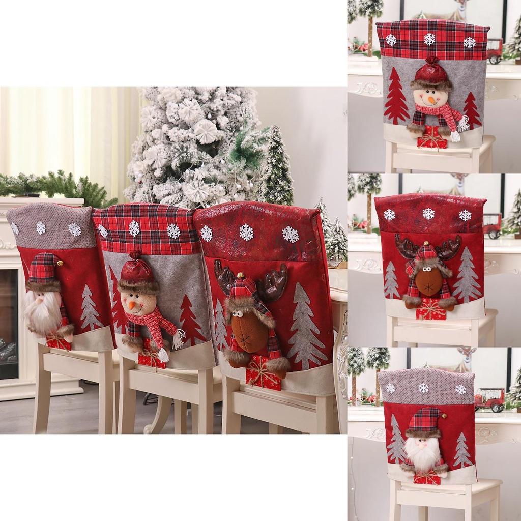 Christmas Festive Chair Cover Set Santa Claus Snowman Reindeer Decorate Your Kitchen