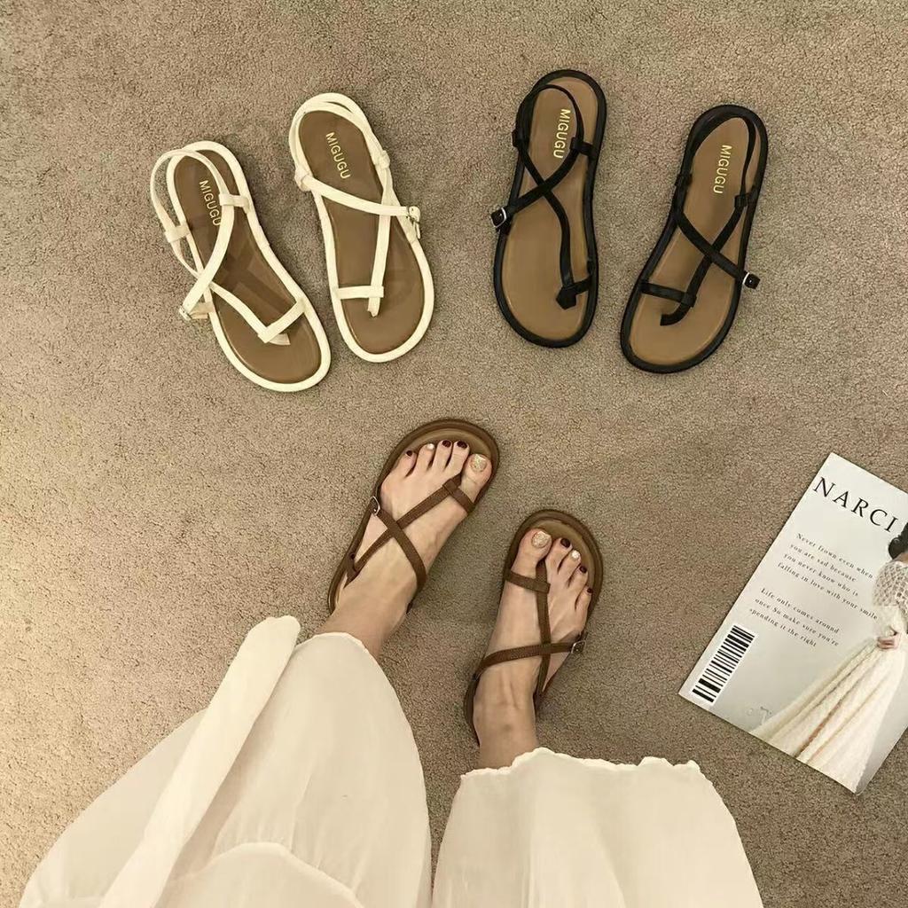 Fashion Ladies Shoes Flip-flops Open Toe Summer 2024 Footwear Beach Flat Rubber No Heel Sandals for Women Roman Style Original on Offer