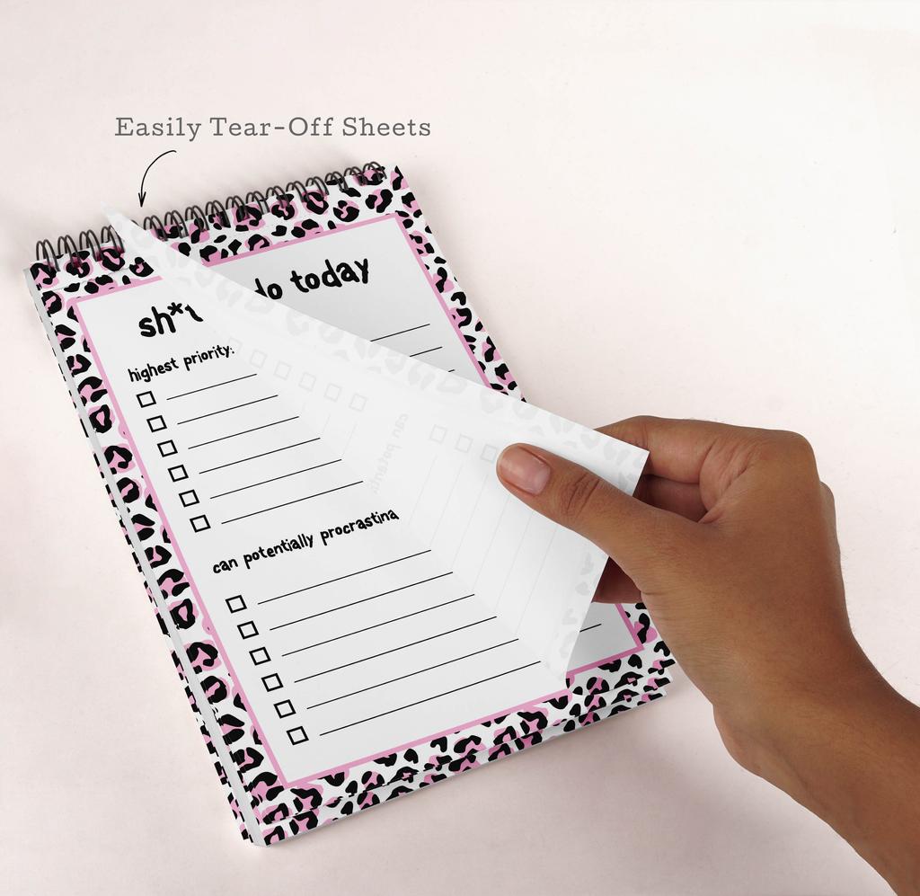 Inkdotpot Blocnotes Listă de Lucruri de Făcut – 6” X 9” Papetărie de Hârtie, Blocnotes cu Spirală cu Imprimeu Leopard, Blocnotes Checklist Zilnic, Detasabil(50 de foi)
