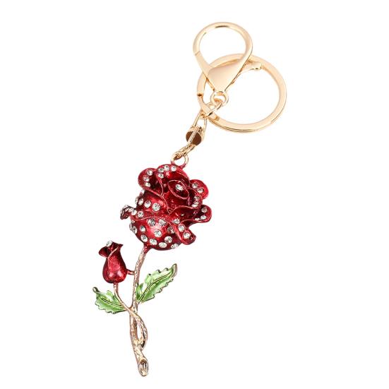 

Keychain Pendant Rose Flower Shape Key Holder with Multicolor Rhinestones Anti-Oxidation Lobster Clasp Keyring Backpacks Car Accessory C