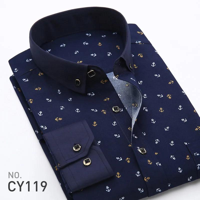 New 2026 Men's Plaid Shirts Long Sleeve Spring Autumn Thin Male Casual Shirt Man Printed Dress Shirt Stripe Business Shirts Male