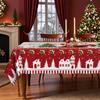 Winter Christmas Tablecloth Santa + Snow Town Red Base Color Printed Dining Table Cloth, Polyester Fabric