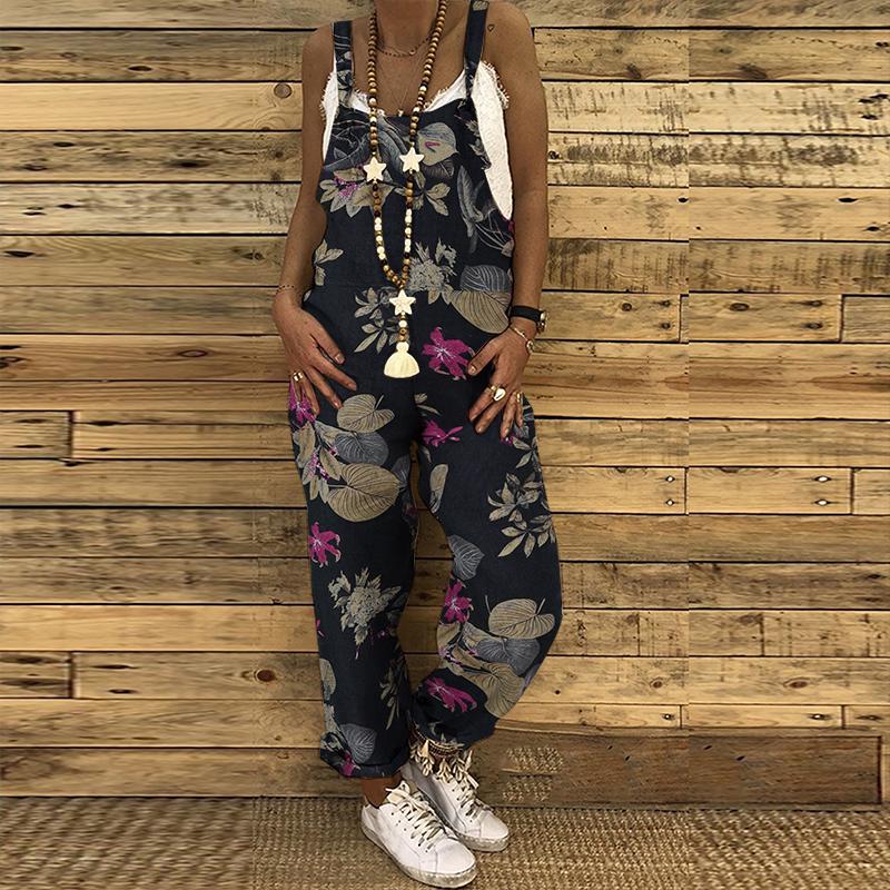 Peto de verano marca ZANZEA para mujer en algodón, de tirantes con pantalón suelto y estampado floral vintage