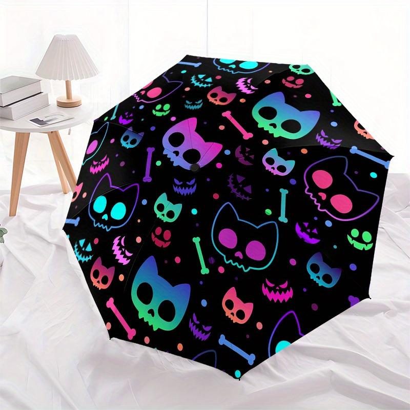 1pc Halloween Skulls Cats Bones Pattern Umbrella with Plastic Handle,Suitable for All Seasons Home Travel Outdoor UmbrellaB1863