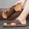 Móda Pánské sandály pravá kůže letní plážové pantofle Mužské protiskluzové měkké pohodlné venkovní boty vysoce kvalitní pánské sandály