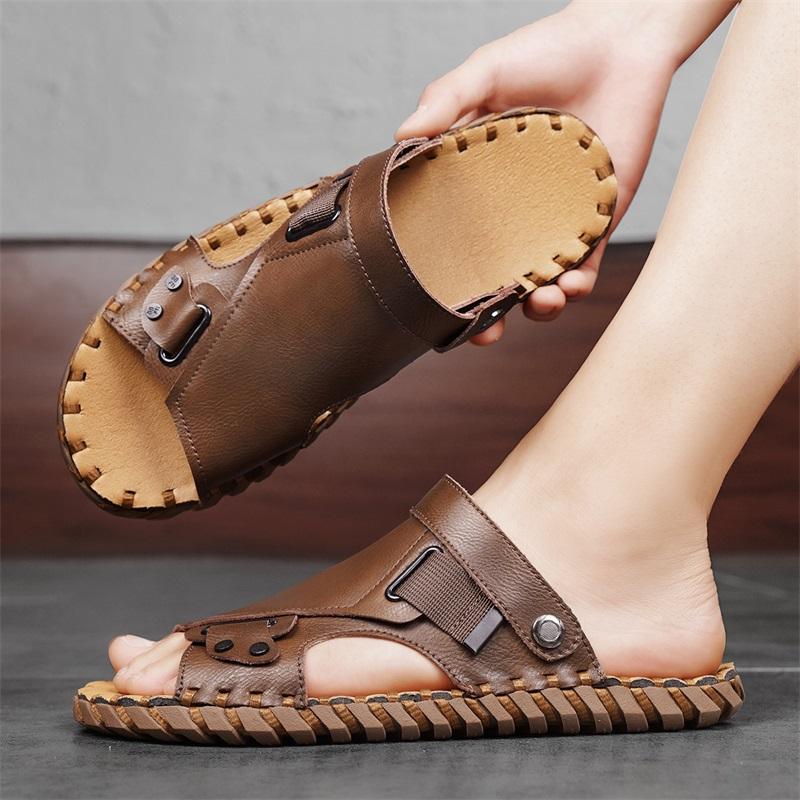 Móda Pánské sandály pravá kůže letní plážové pantofle Mužské protiskluzové měkké pohodlné venkovní boty vysoce kvalitní pánské sandály