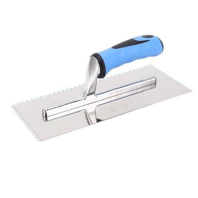 4mm Square Notch Trowel Stainless Steel Hand Notch Trowel with Soft Handle for Cement Concrete Mason