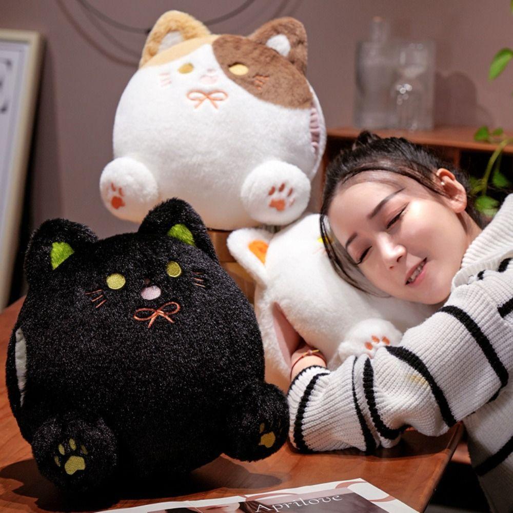 with Hand Pocket White Cat Plush Pillow Smile Black Cat Plush Doll  Home Decor