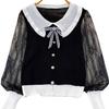 A Gentle and Youthful Style of A Socialite with A Bow and A Baby Collar Knitted Sweater for Women's Autumn and Winter, Featuring A Patchwork Lace Top