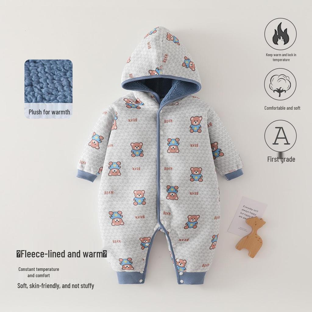Fleece-lined Baby Romper for Autumn/Winter | 0-1 Year Warm Outing Crawling Suit by Anyang Baby & Children's Wear