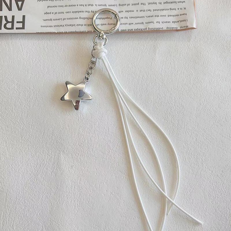 Leather Braided Rope Keychain Star Charm Pendant Keyring  Simple All-Matching Bag Decoration Jewelry Accessories