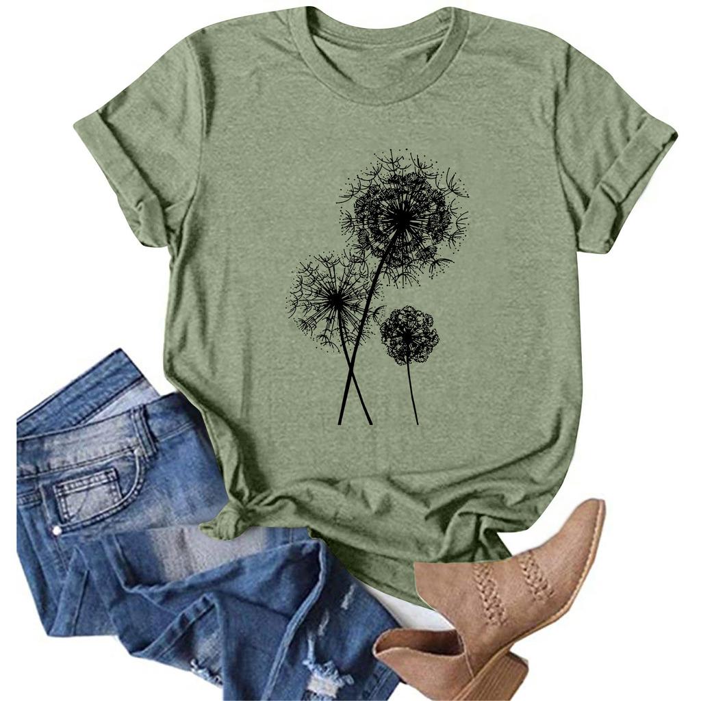 Women's Fashion Casual Printed Round Neck Pullover Short Sleeve T-Shirt Top