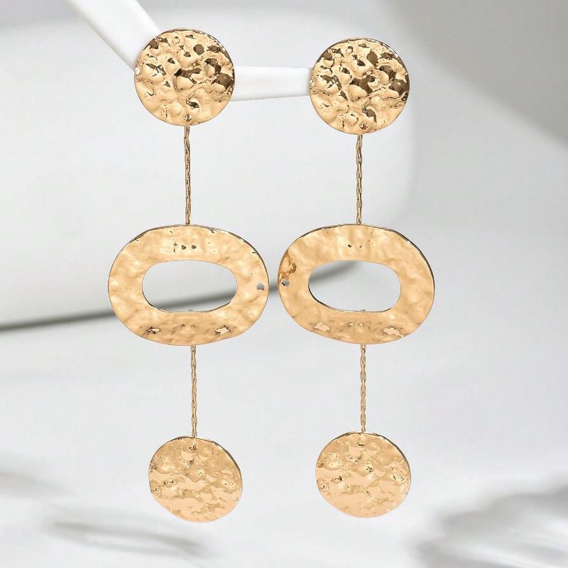 Bohemian Retro Gold Color Pleated Geometric Pendant Earrings, Women's Personalized Trendy Holiday Party Accessories Gifts