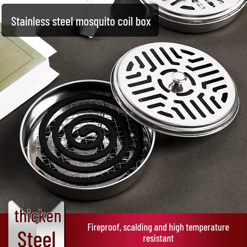 Stainless Steel Mosquito Coil Holder with Lid and Ash Catcher - Fireproof, Anti-Scald, Outdoor & Household Incense Burner Tray.