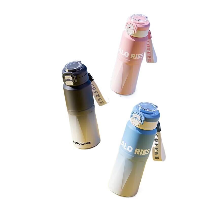 LINGCHEN 800ml Gradient Blue Insulated Stainless Steel Water Bottle with Straw
