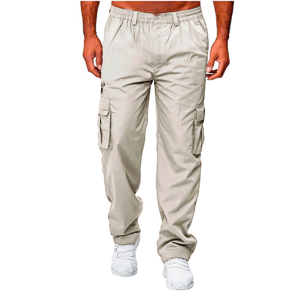 Men Casual Trousers Multi Pocket Cargo Pants Middle Waist Solid Color Loose Clothes Outdoor Sports Long Pants