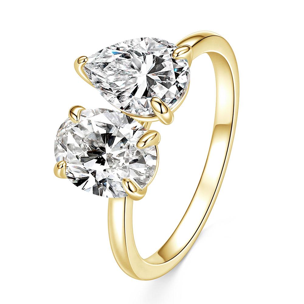 New Ring14K Gold Filled Two-stone 7x9mm Oval Pear Shaped Stone Romantic Wedding Engagement Bridal Ring Gift for Women