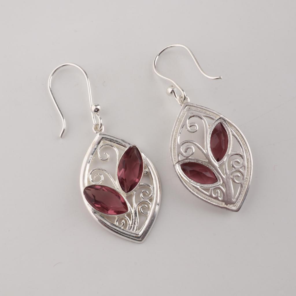 Rhodolite Gemstone Sterling Silver Elegant Dangle Earring For Women 1.2", Partywear Earring, Earring For Mother/Wife CE-24-7