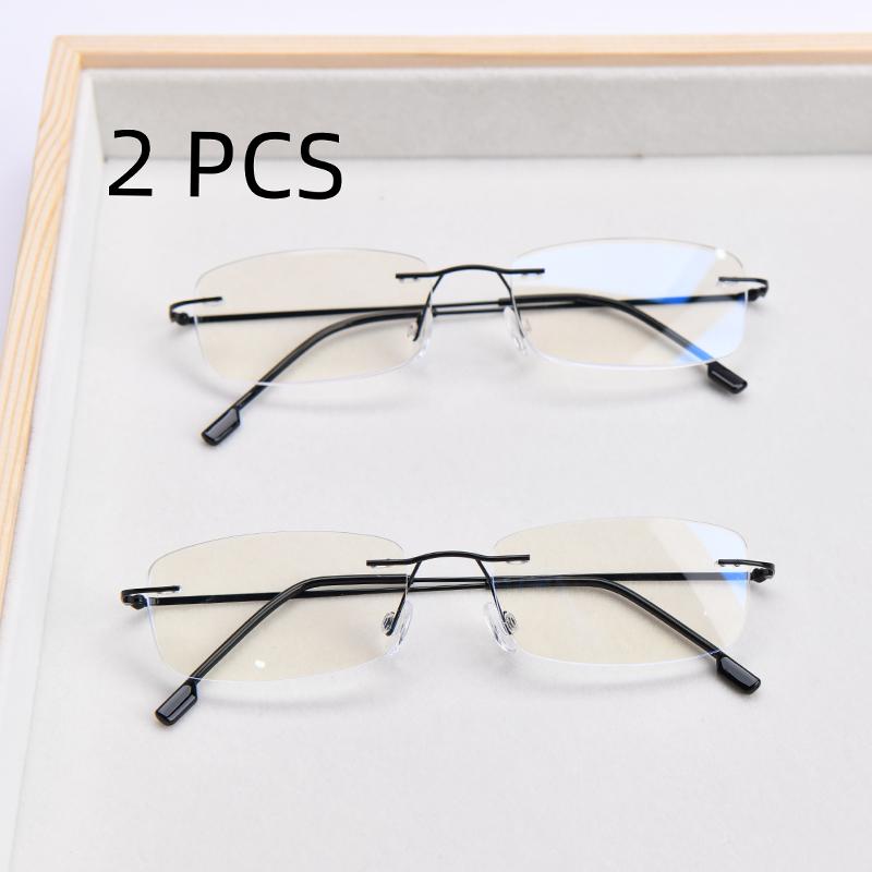 2Pcs Suit Retro Frameless Ultra Light Women Men Reading Glasses Blocking Blue Light Computer Presbyopia Eyewear Eyeglasses +1.0.