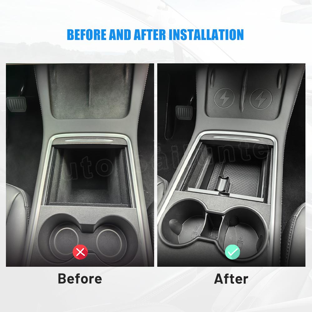 Front Central Control Storage Box Wireless Charging Anti-skid Pad Water Cup Holder For Tesla Model 3 Model Y