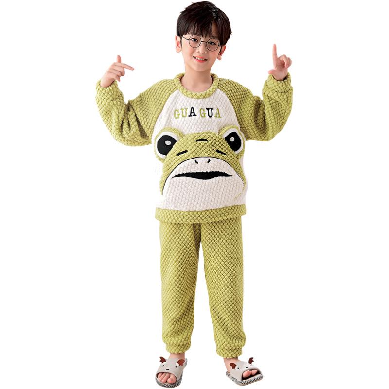 Flanell-Cartoon-Pyjama für Jungen - Langärmlig, Rundhalsausschnitt, Korallenfleece, Herbst/Winter