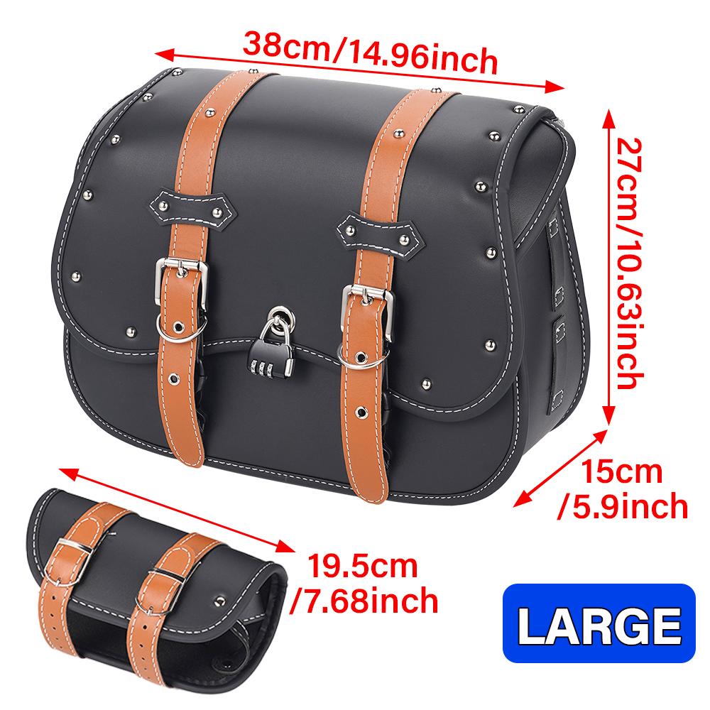 Universal Retro Motorcycle Side Hanging Bags Waterproof Pu Leather Saddle Bags Electric Bike Side Luggage Anti-Theft Car Bags