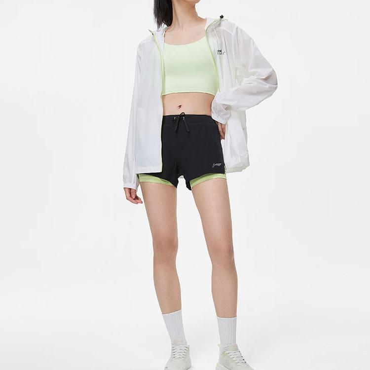 Li Ning Running Series Logo Print Lace-Up Loose Straight Shorts Women Shorts Black AAPT030-4