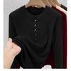 Women's 270g Slimming Long-Sleeve Fleece T-Shirt, Spring/Autumn 2025 Style, Button-Up Round Neck