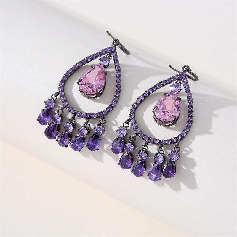 S925 Silver Needle Rhinestone Tassel Earrings - Exquisite Long Claw Chain with Colored Diamonds, European & American Style